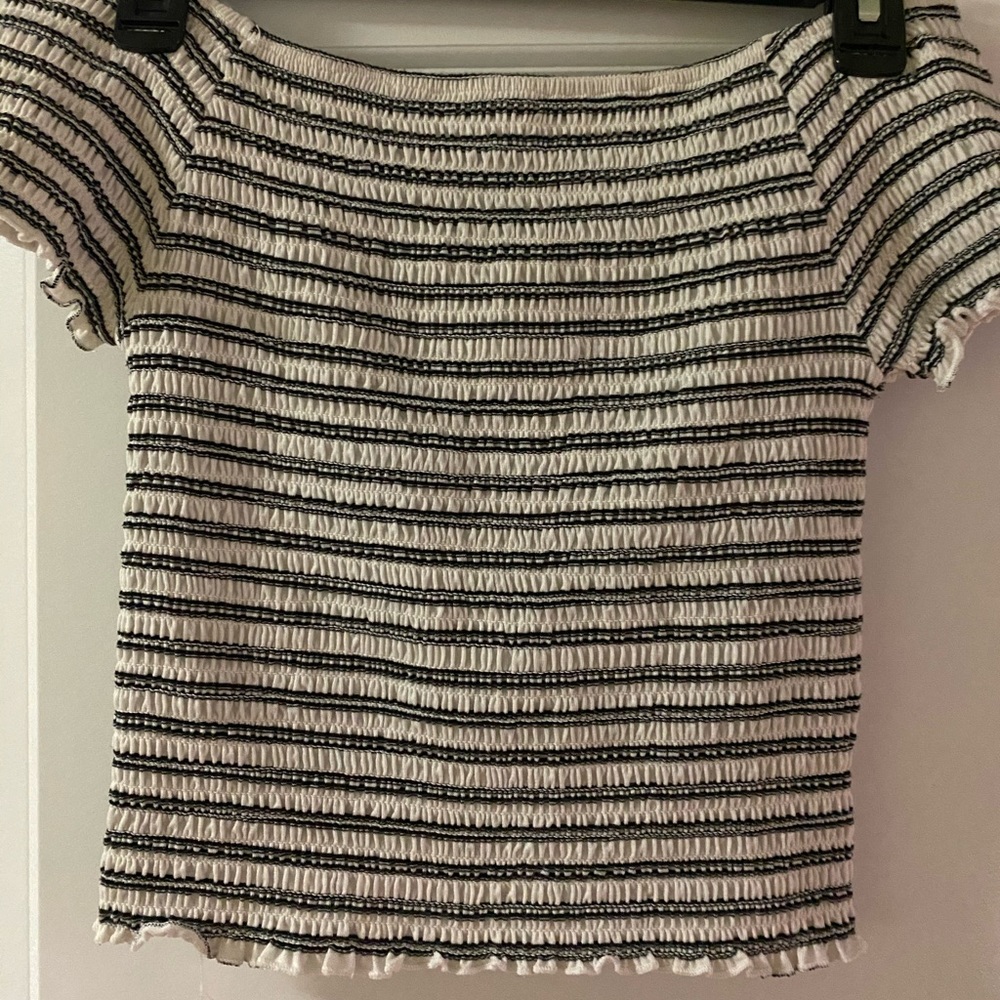 Black & White Striped Off The Shoulder Shirt M